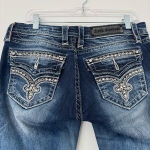Rock Revival Flo Jeans Blue Boot Cut Embellished Back Pockets Women’s 28x34 Tall